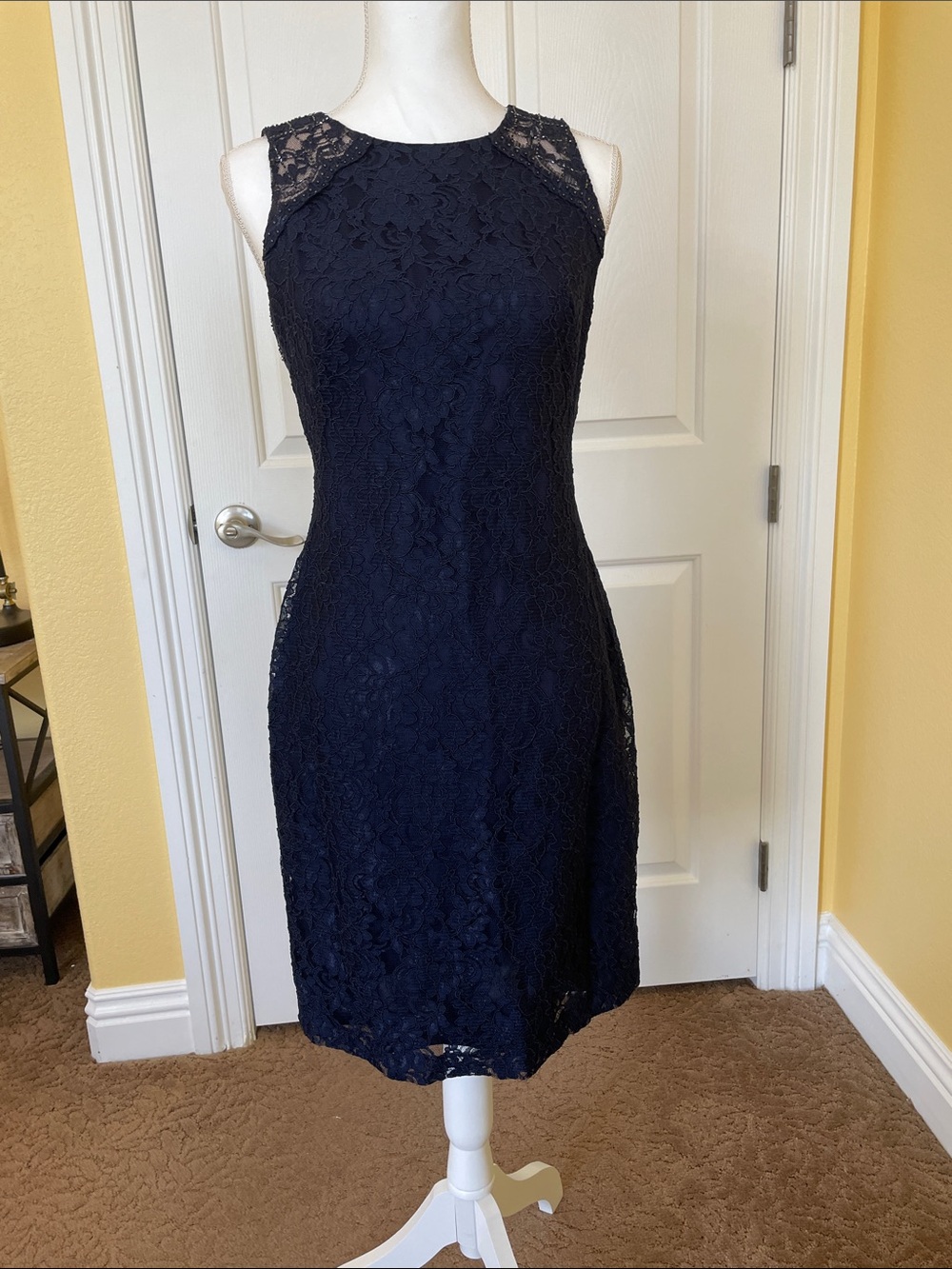 Ralph Lauren Evening Navy Lace Sleeveless Midi Dress- Sz 4